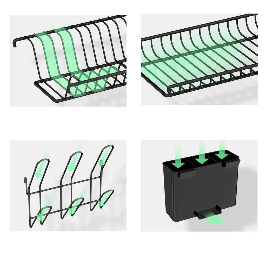Escorredor de Pratos com Porta-Talheres e Utensílios para Cozinha