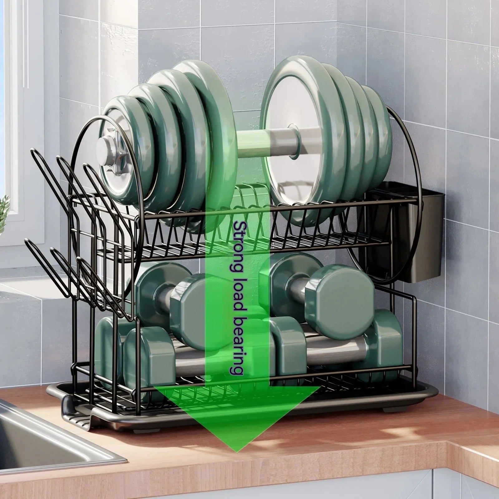 Escorredor de Pratos com Porta-Talheres e Utensílios para Cozinha