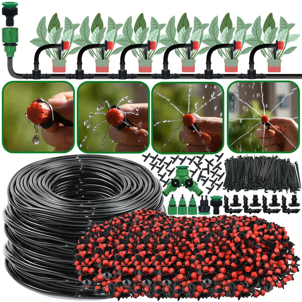 Kit de Irrigação por Gotejamento Automático com Bicos para Lavoura, Bonsai, Plantas, Flores, Vegetais e Estufas